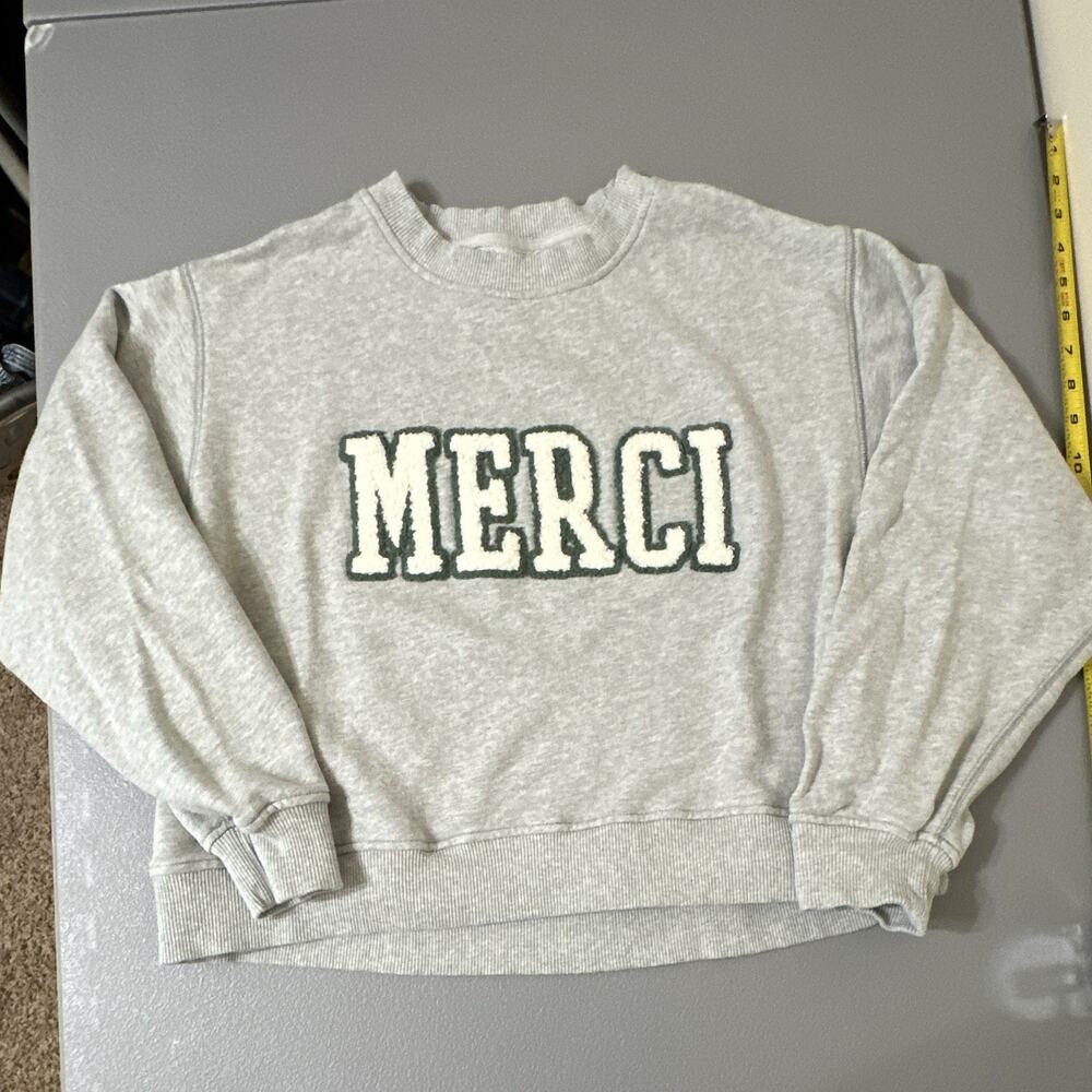 Aerie Unisex M Gray Fleece Crewneck Pullover Sweatshirt Embroidered Logo